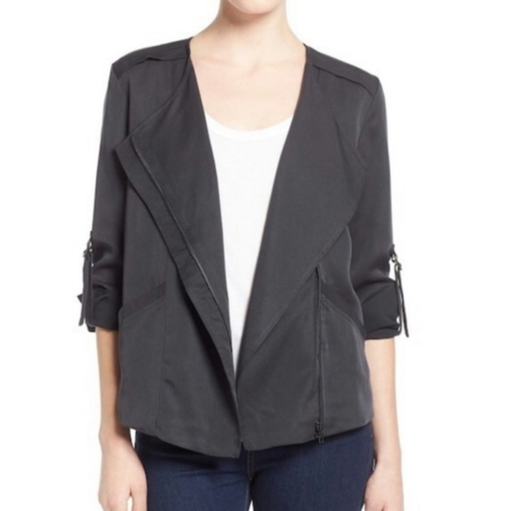 ASTR Gray Tencel Moto Zip Up Jacket